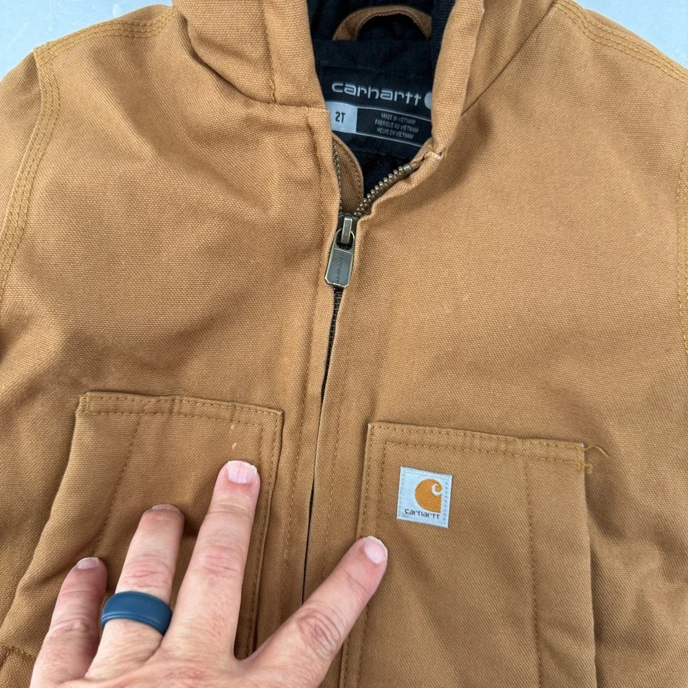 Carhartt Kids Toddler 2T Brown Canvas Hooded Active Jacket OJ8552B Workwear Coat